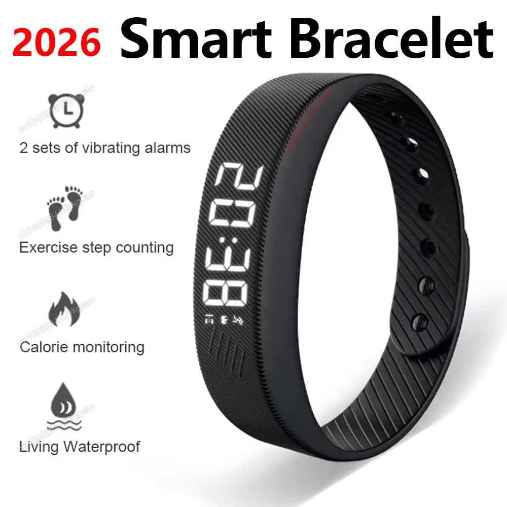 LED Digital Alarm Clock Watch Adjustable Snooze-proof Alarm Bracelet with Running Pedometer IP65 Waterproof Vibrating Alarm Hw12