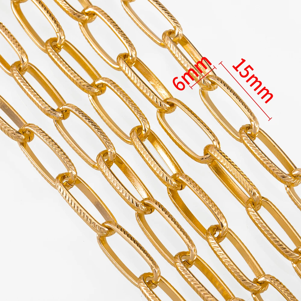 1m/2m Oval Pattern Link Chain 6x15mm Two Colors Plated Metal Chain for DIY Necklace Bracelet Chain Jewelry Making Accessories