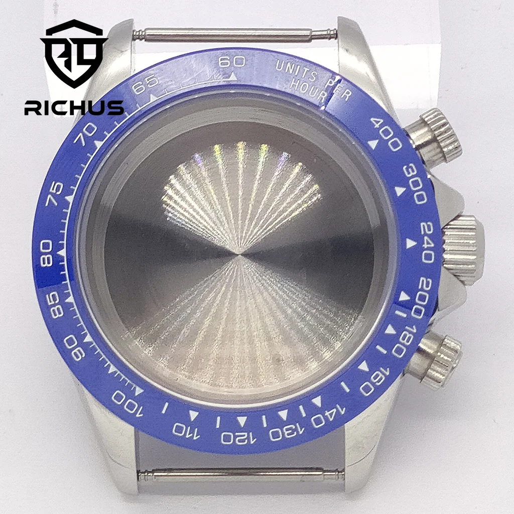 

RICHUS VK63 Watch Case 40mm Blue Green Watch Case Sapphire Glass Fit VK63 Quartz Movement