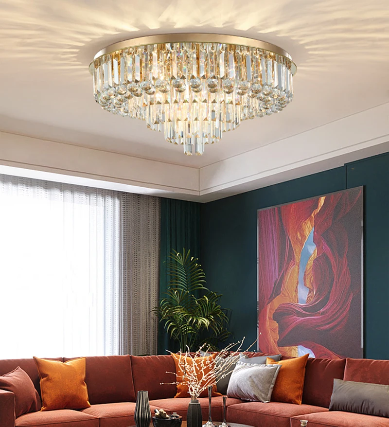 

Gold Crystal Chandelier Light For Living Room Modern Ceiling Lamp For Dining Room Kitchen Island Flush Mount Ceiling Light