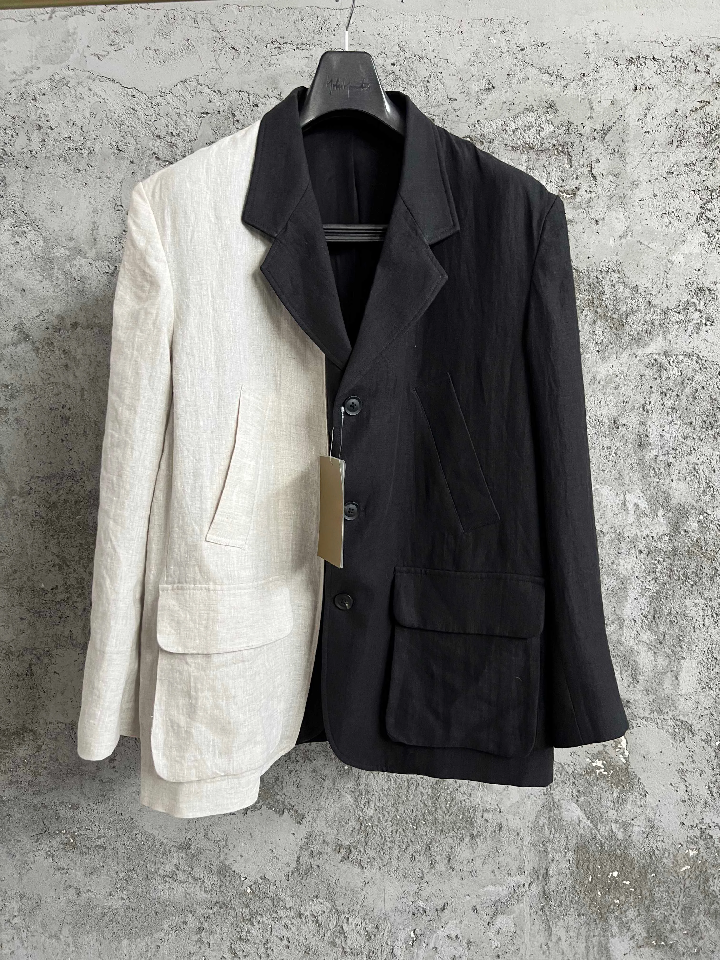 

TOP-YAMAMOTO black and white single-breasted suit jacket, linen suit jacket, Japanese niche design