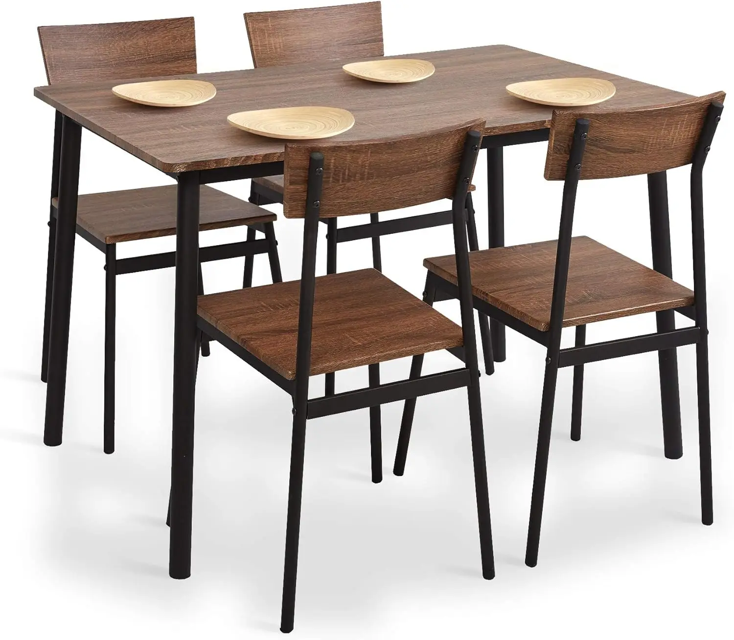 5-Piece Kitchen & Dining Room Sets Rustic Industrial Style Wooden Kitchen Table and Chairs with Metal Frame- Brown