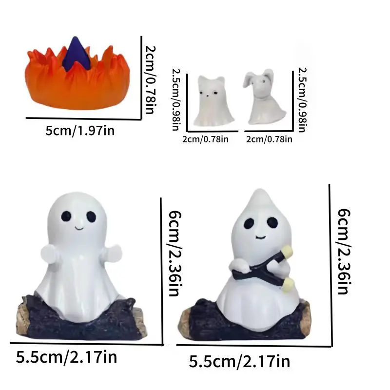 Cute Resin Ghost Campfire Ornament for Home Decor & Halloween Party Flickering Night Light Cartoon Character Desktop Accessories