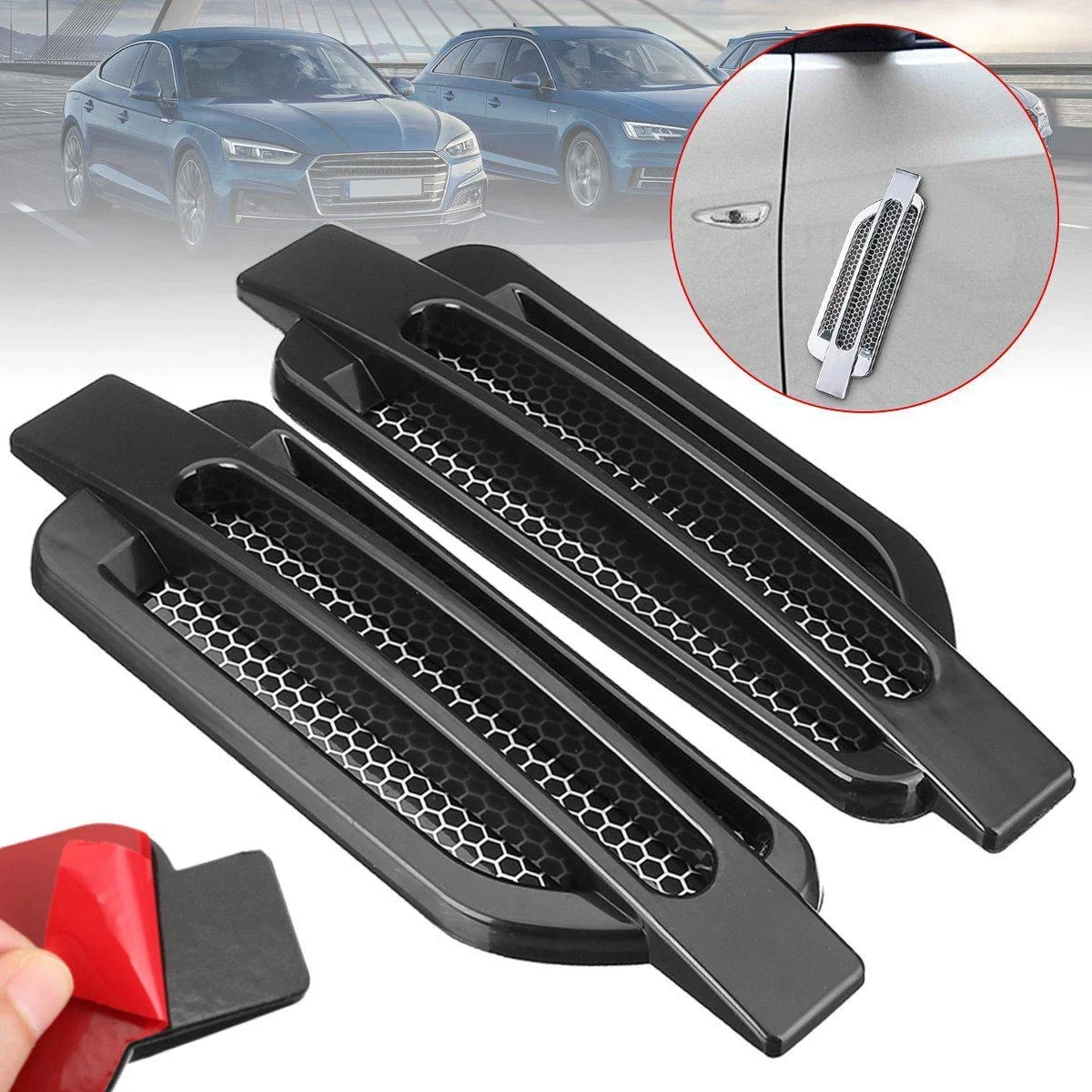 1pair Car Side Fender Vent Sticker Air Flow Spoiler Racing Intake Grille Trim Chrome Decorative Automobile Accessories