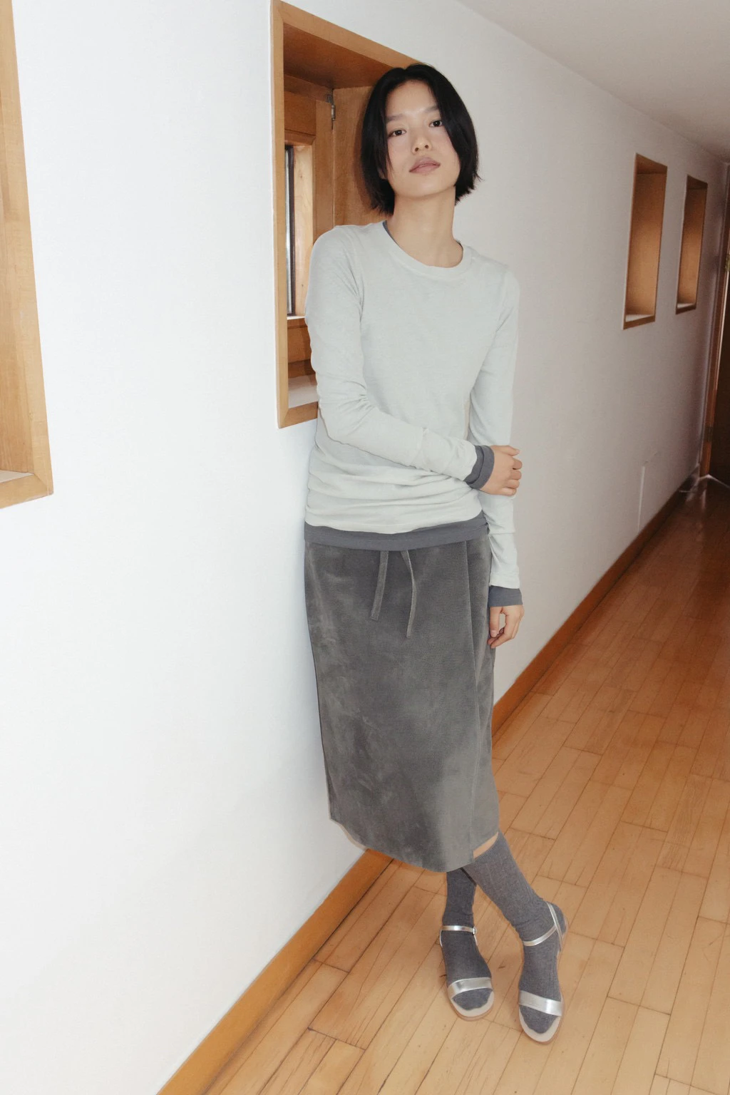 

Preon Work Early Spring New Simple Pure Color Versatile Four Color round Ne Long Sve Fitting T-irt Monoha Cotton Moist...