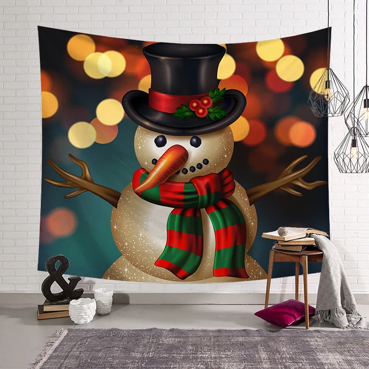 Home Decor Cartoon Christmas Snow Print Polyester Tapestry Bedroom Living Room Wall  Background Fabric tapeçaria de natal