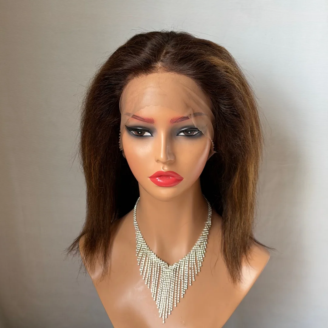Highlight Brown Straight Bob Wig 360 Lace Frontal Wig 100% Brazilian Remy Human Hair Short Straight Bob Natural Look Ready Ship