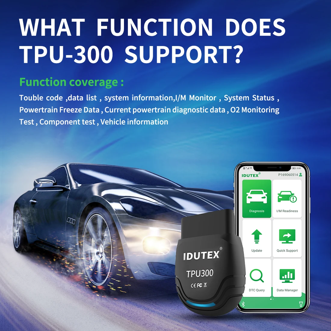 Idutex TPU-300 bluetooth obd2 scanner using with mobile diagnostic tools software with J1708 J1939 protocol