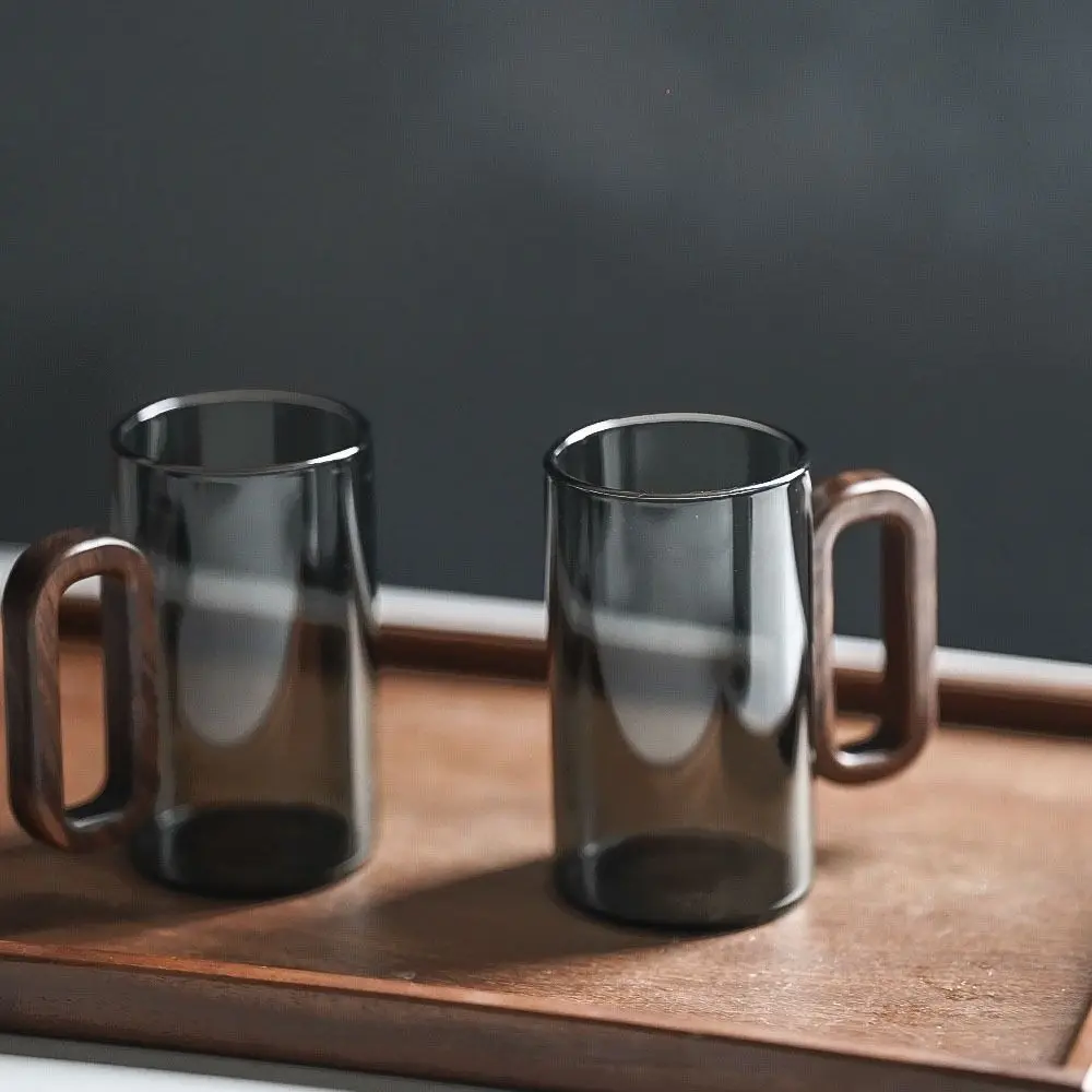 

INS Wood Handle Glass Coffee Cup 350ml Heat-Resistant Drinking Glass Large Capacity Simple Style Tea Cup Living Room