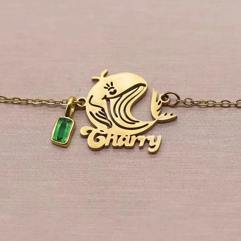 Todorova Custom Name Whale Bracelet, Cartoon Ocean Animal Stainless Steel Jewelry, Personalized Gift for Girls & Ocean Lovers
