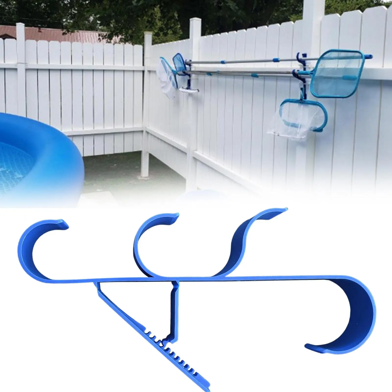 

2 шт. крючки для забора, вешалка для шеста у бассейна, кронштейн для хранения бассейна для листьев, грабли, посадочный скиммер для бассейна, организация шеста