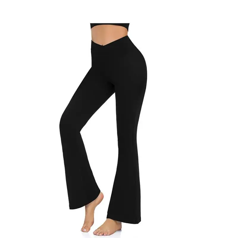 للنساء ارتفاع الخصر الخامس الصليب Bootcut جرس قيعان البطن التحكم اليوغا السراويل كروس متوهج طماق #6