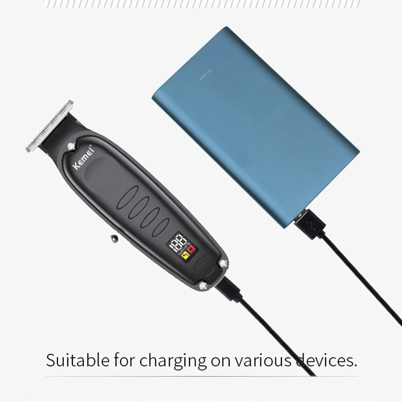 Kemei 0mm Zero Gapped Carving Clipper Cordless Hair Trimmer LCD Display Professional Electric Finish Cutting Machine Hairdresser