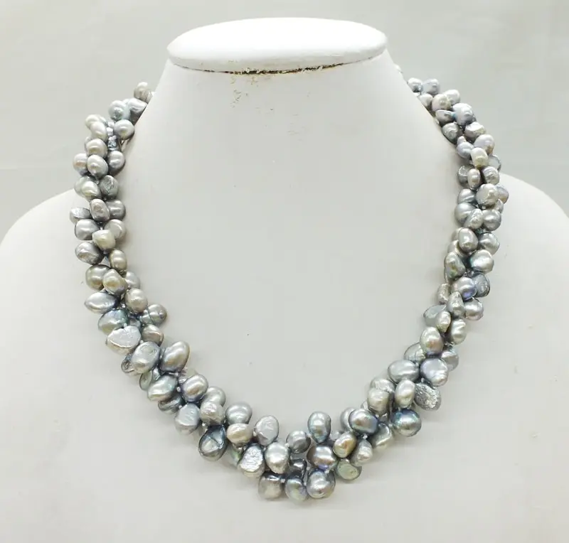 Exquisite  AAA 3 shares, grey baroque seawater pearl necklace 19