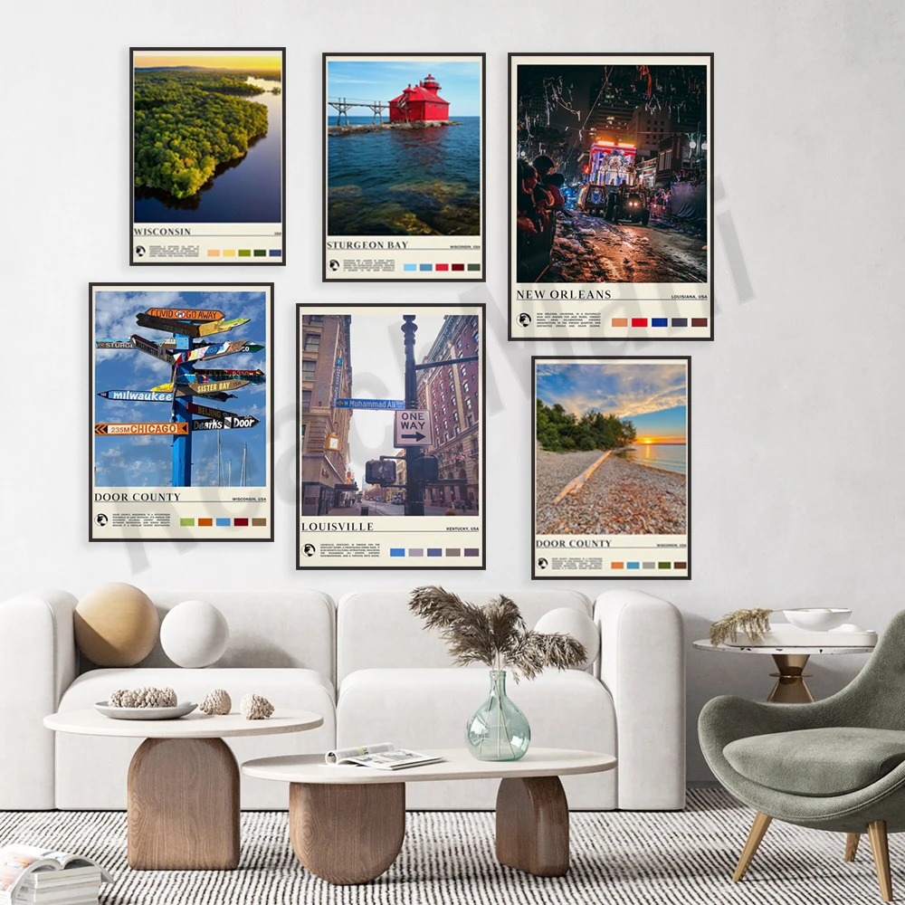بريستول، خليج ستورجون، ويسكونسن، مقاطعة الباب، ميلووكي، لويسفيل، نبراسكا، مدينة ترافيرس، نيو أورليانز، ملصق السفر الأمريكي
