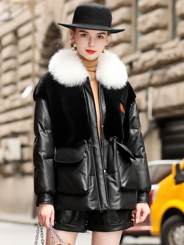 2023 New Patty Winter Fashion Sheepskin Fur Women's Coat Fur Collar Leather Down Coat 566m