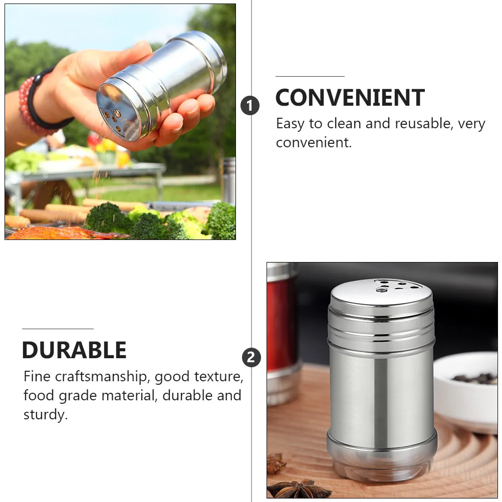 2Pcs Round Salt Pots Revolving Cover Seasoning Bottles Practical Stainless Steel Elegant Design Home Restaurant