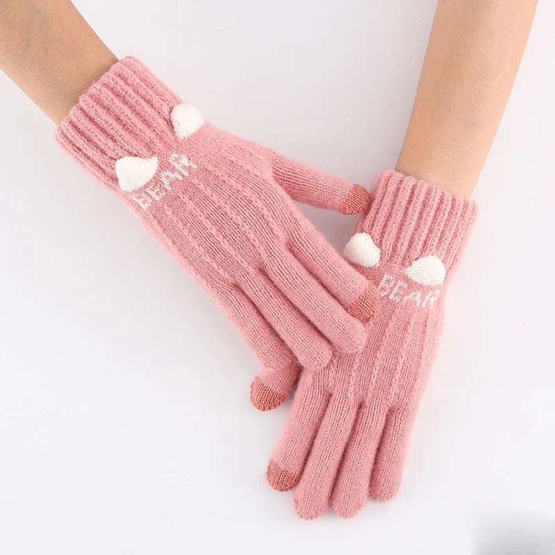 Manoplas de punto cálidas de Cachemira para mujer y niña, guantes universales para montar al aire libre, pantalla táctil, 5 colores, 21x8cm, 1 par