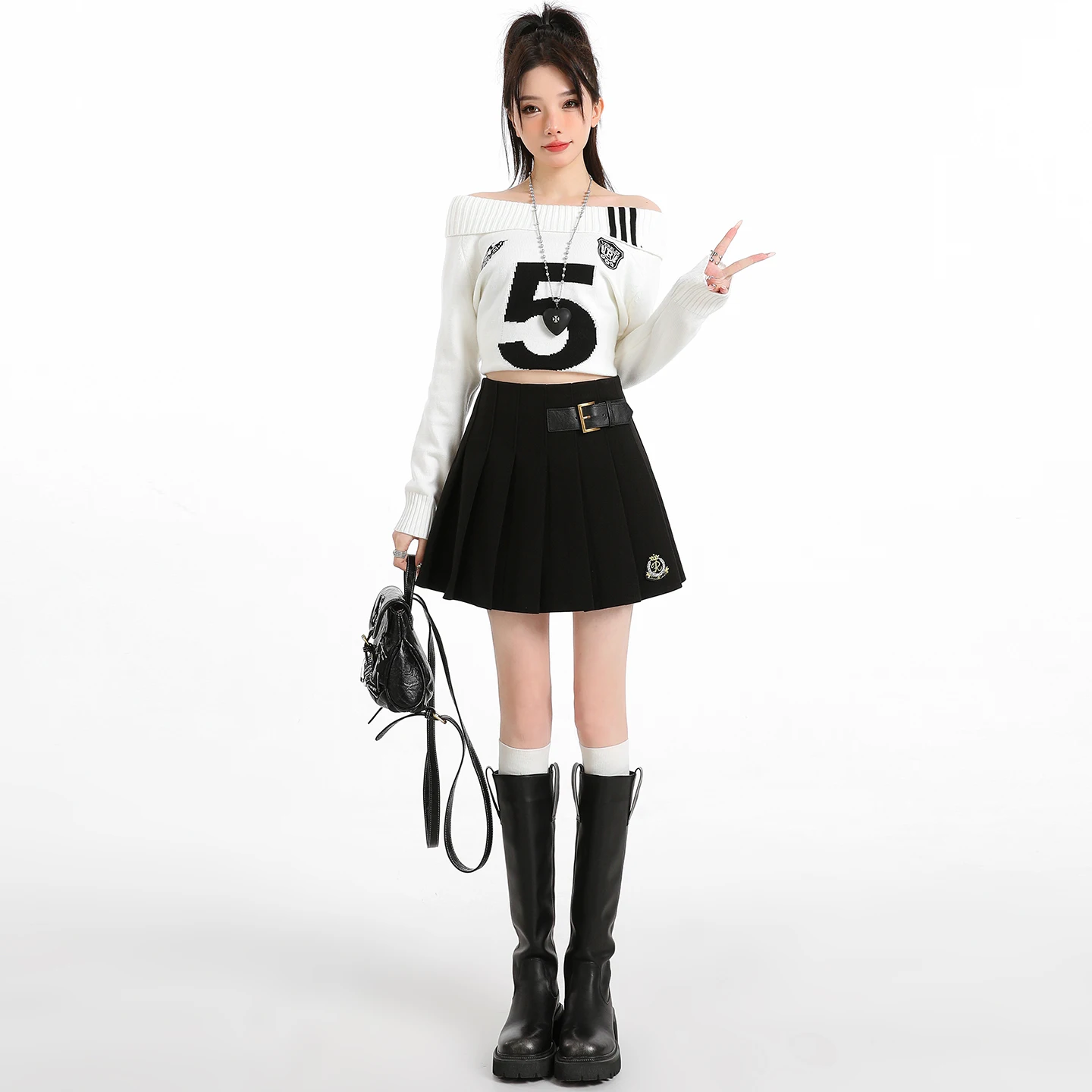 Y2K Pleated Skirt Women Woolen High Waist A Line Short Skirt Autumn Winter Retro