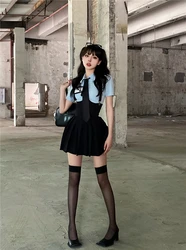 Sweet Spicy Academy Style JK Uniform Set Women's Summer 2024 Short Sleeve Shirt Corset Black Strap Pleated Skirt Full Set Girls