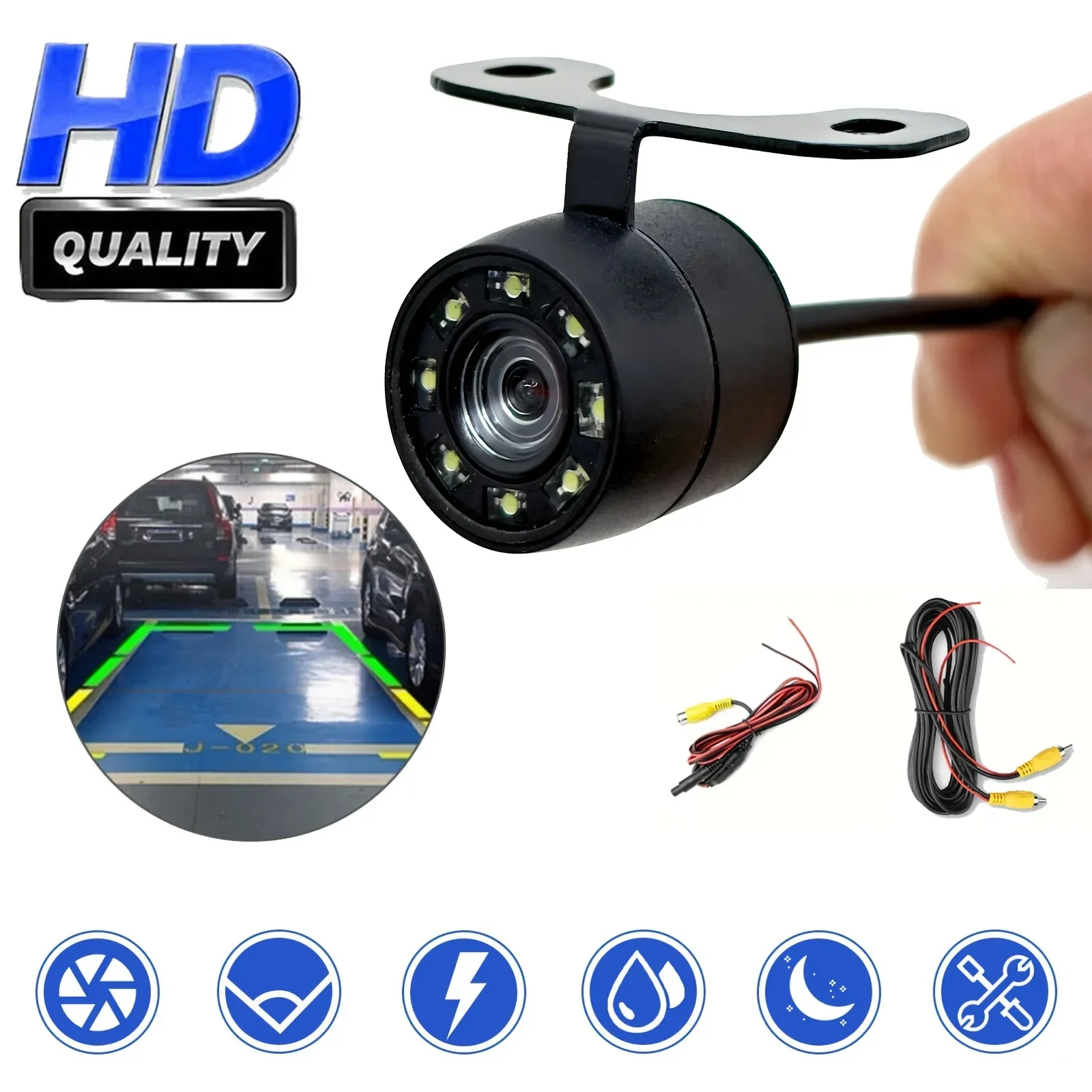 HD Backup Camera with 8 LED Lights & Night Vision - Wide Angle for SUV, Truck, Camper, RV, Bus - Car Backup Camera