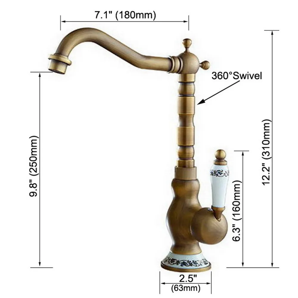 Antique Brass Kitchen Faucets Deck Mounted Mixer Tap 360 Rotation Features Mixer Tap For Kitchen & Bathroom znf510