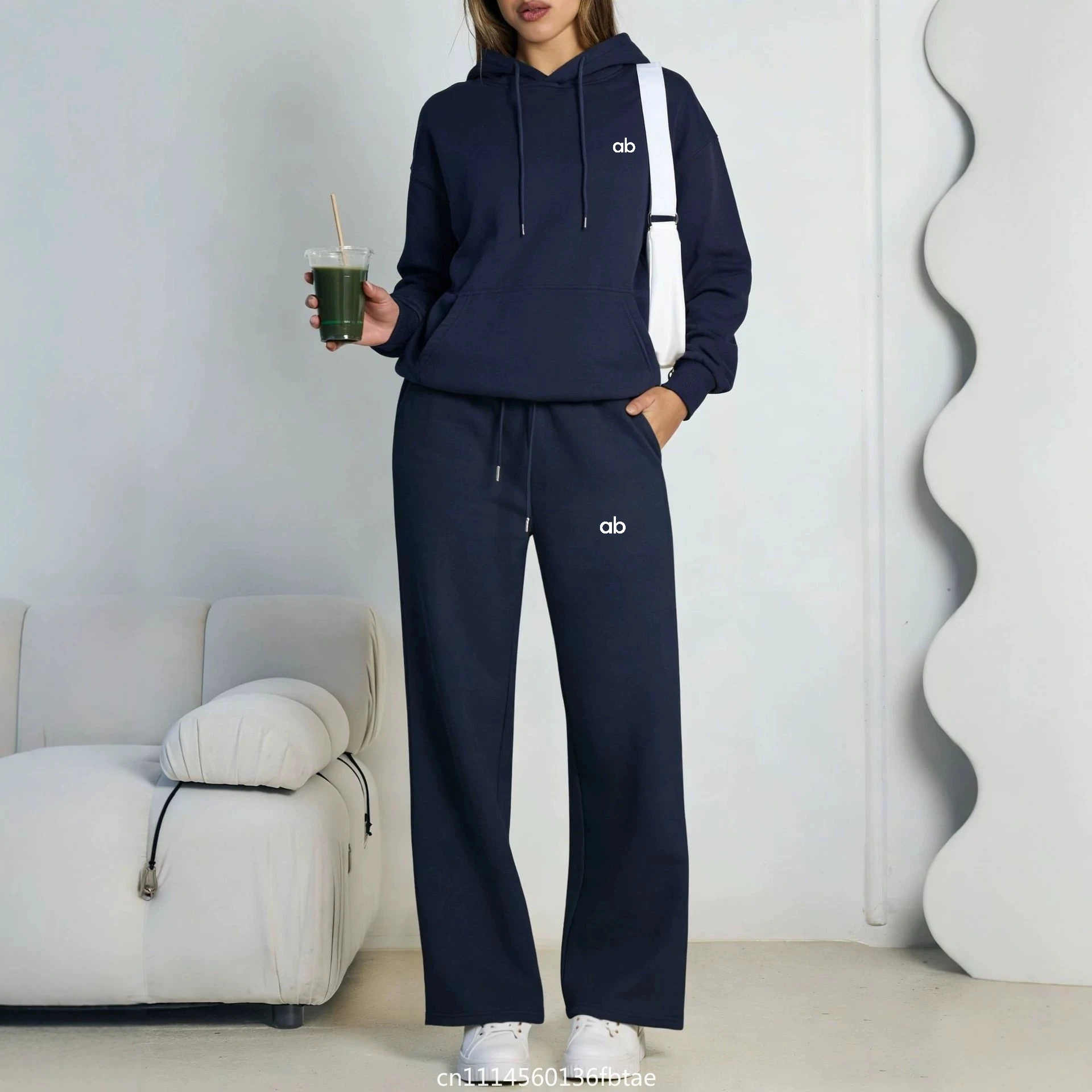 Autumn Winter Women Hoodie Wide Leg Pants Two Pieces Casual Pullover Loose Long Sleeve Tracksuit Comfortable Sports Women Suit