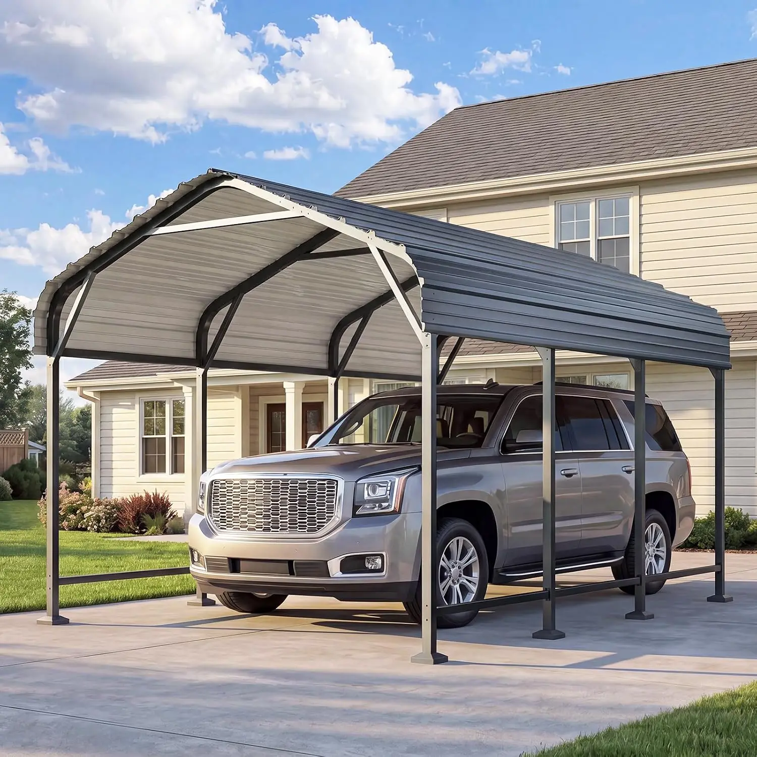 Metal Carport 10x15FT Heavy Duty Shelter for Car Truck Boat RV Outdoor Storage Reinforced Steel Frame Weatherproof, Customized
