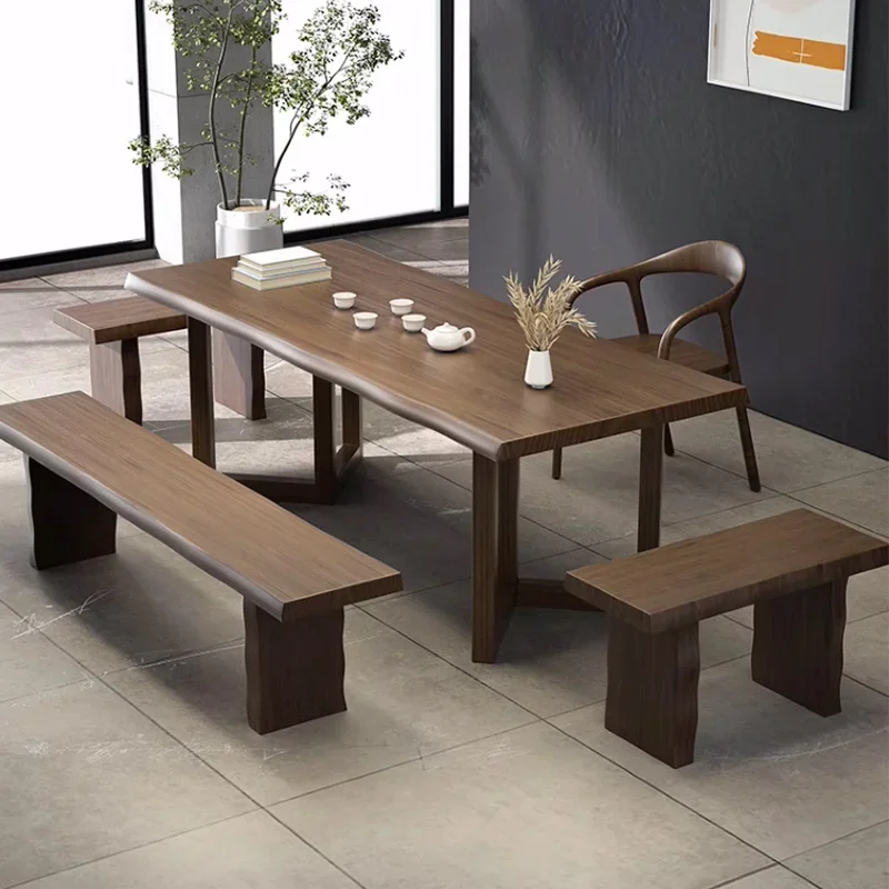 Simple modern tea table All solid wood tea table and chair combination Living room Home dining table Creative coffee table