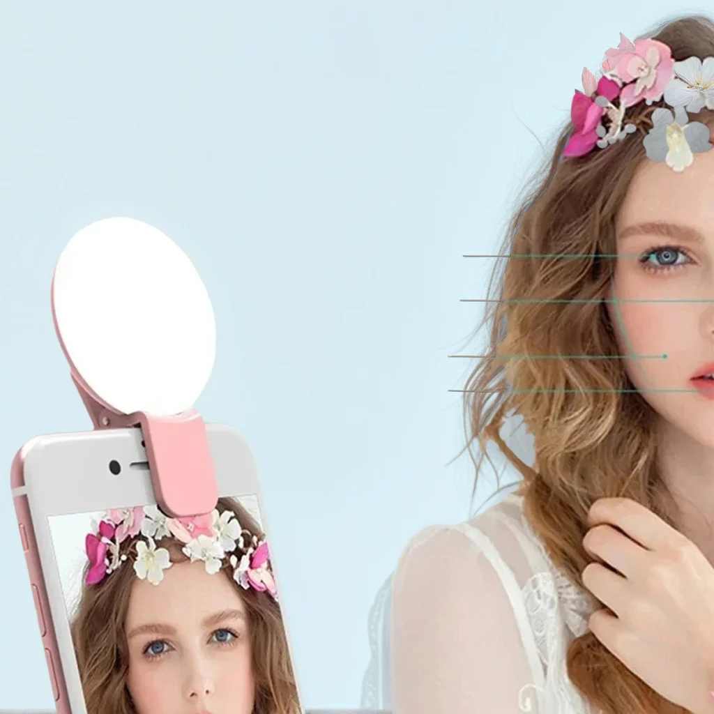 Mini anel de luz portátil para selfie - LED Flash Phone Lens Light USB