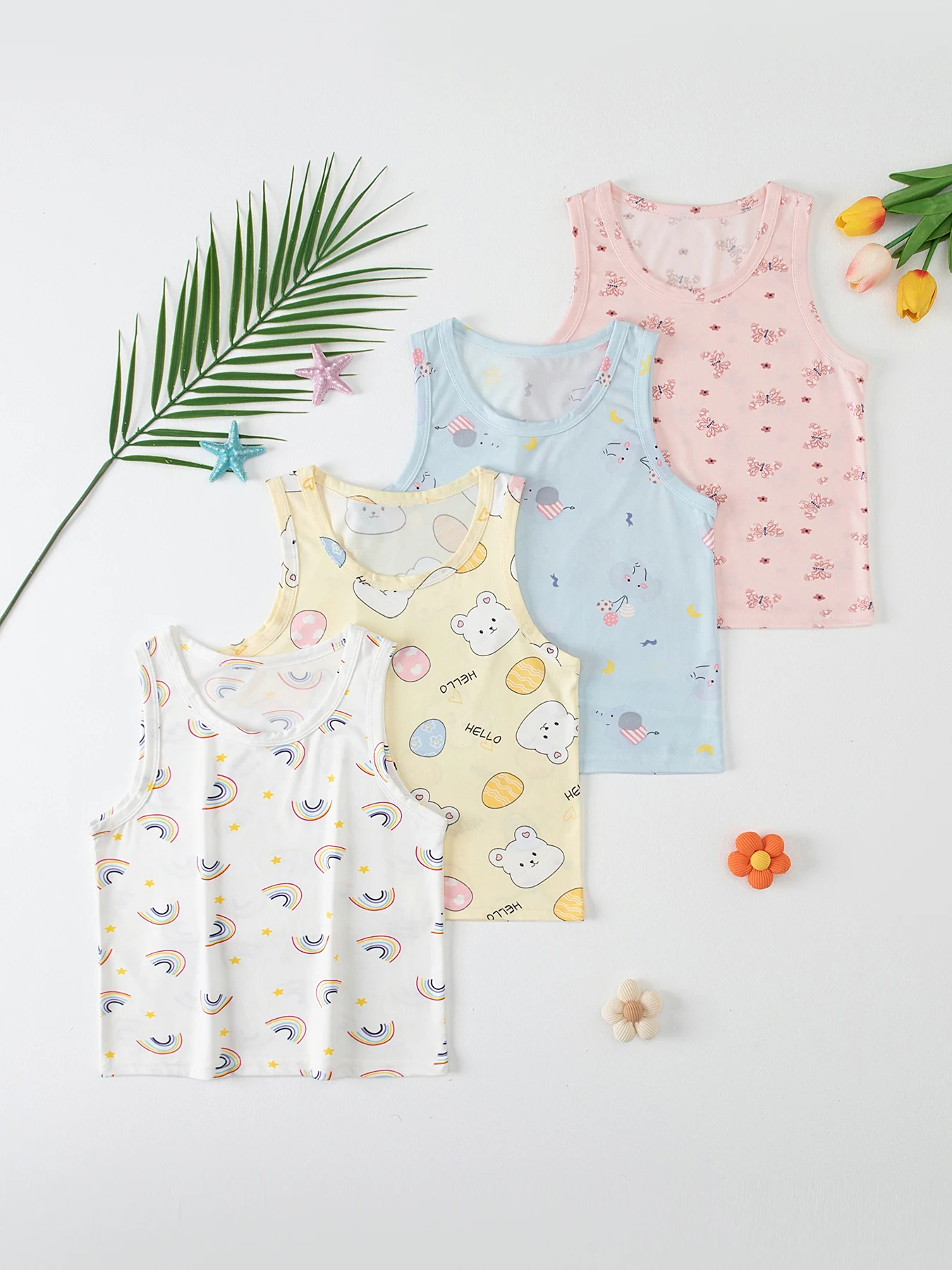 4/5-teiliges Set für Kinder: Bequeme und vielseitige Weste für alle Jahreszeiten, lässiges Rundhals-Oberteil für Jungen, süß bedrucktes Unterhemd für Mädchen. – Detail 3