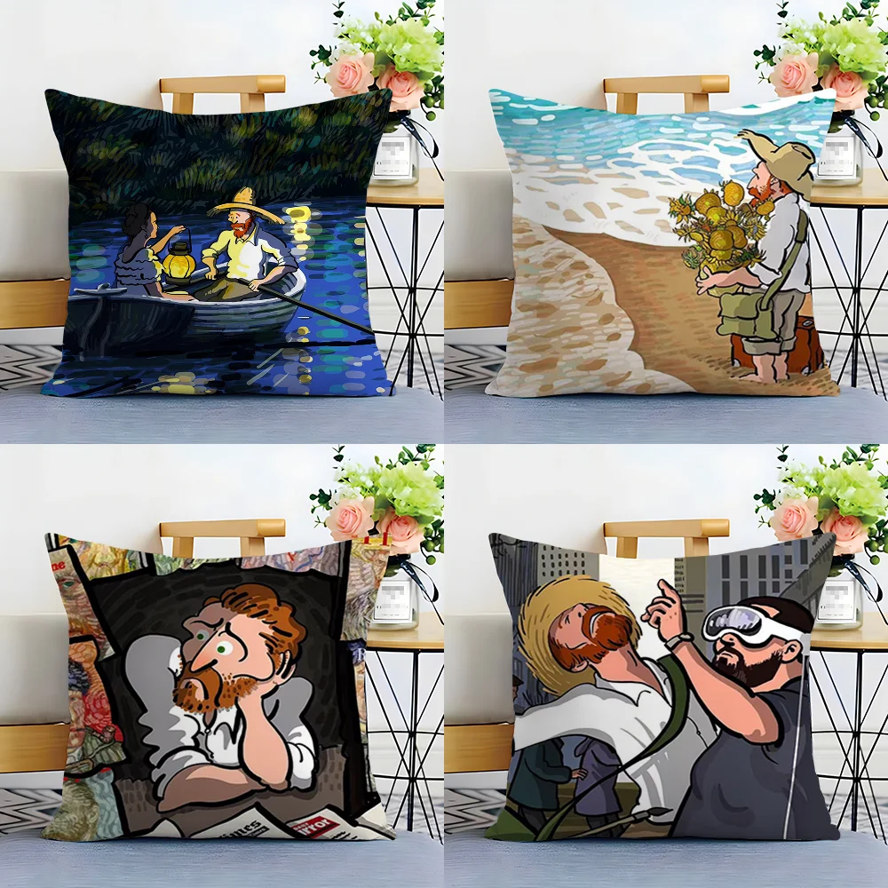 Retro Van Gogh Oil Painting Pillow Case Plush Fabric Soft  Pillowcase Double Sided Print Cushion Cover Household Gifts