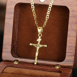 Huitan Religious Cross Pendant Necklace for Women/Men Two Tone Plated New Trendy Female Necklace Hip Hop Rock Neck Jewelry