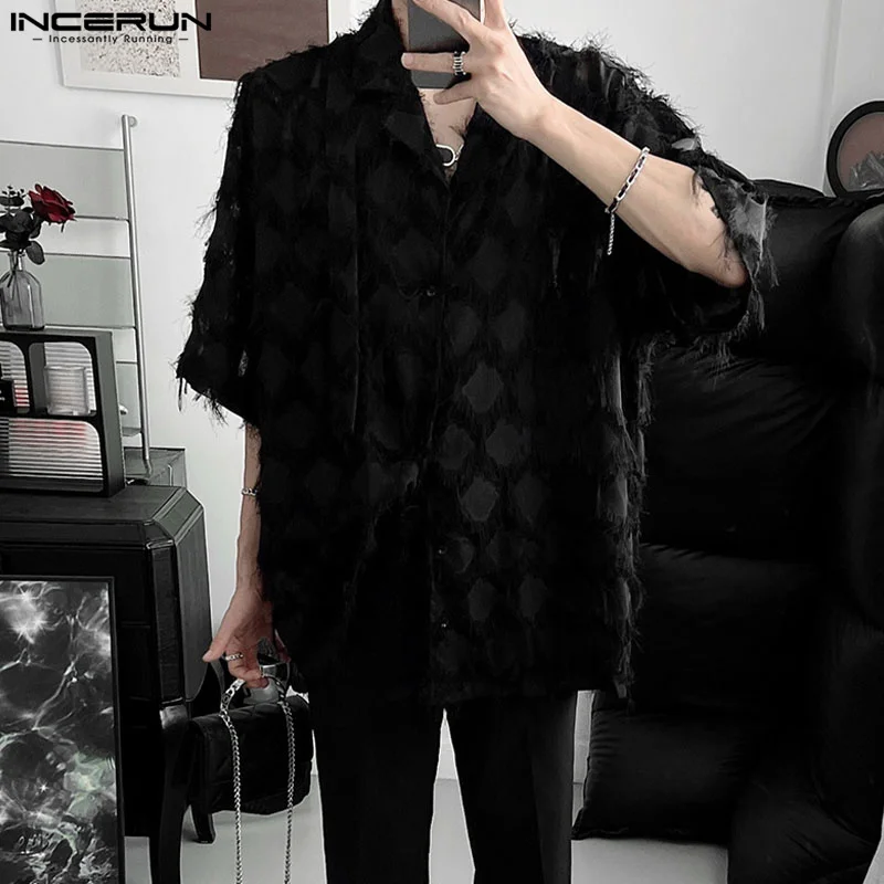 INCERUN Tops 2024 Korean Style Handsome Men\'s Fashion Tassel Fabric Shirts Casual Partywear Male Long Sleeved Lapel Blouse S-5XL