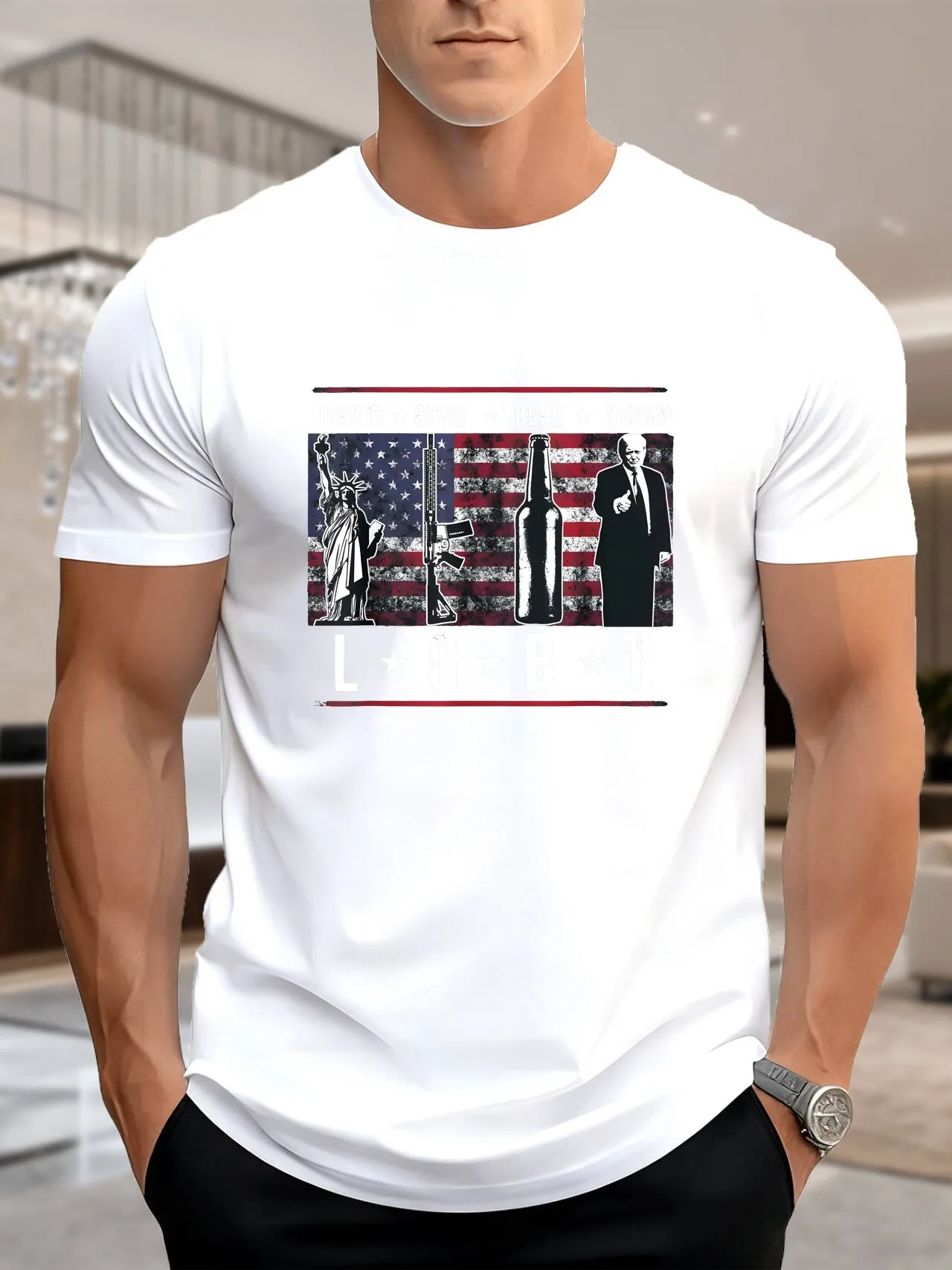 جديد وصول أزياء الرجال الجرافيك طباعة قصيرة الأكمام تي شيرت لينة القطن أنيق بندقية البيرة ملصق تصميم مريح عارضة ارتداء #2