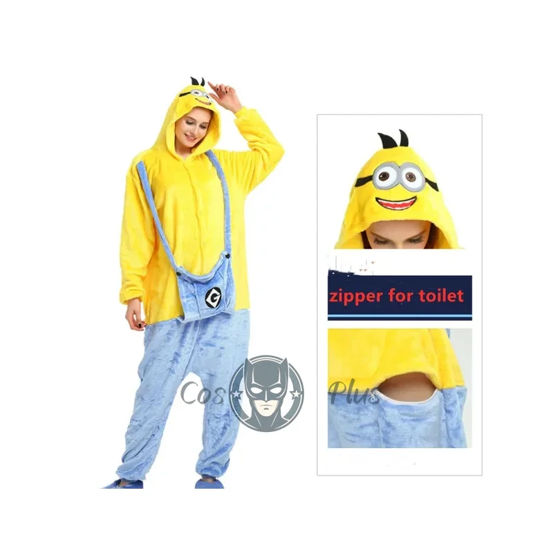 Миньоны кигуруми комбинезон косплей аниме костюм Хэллоуин зимние фланелевые пижамы Хэллоуин Рождественская одежда для взрослых