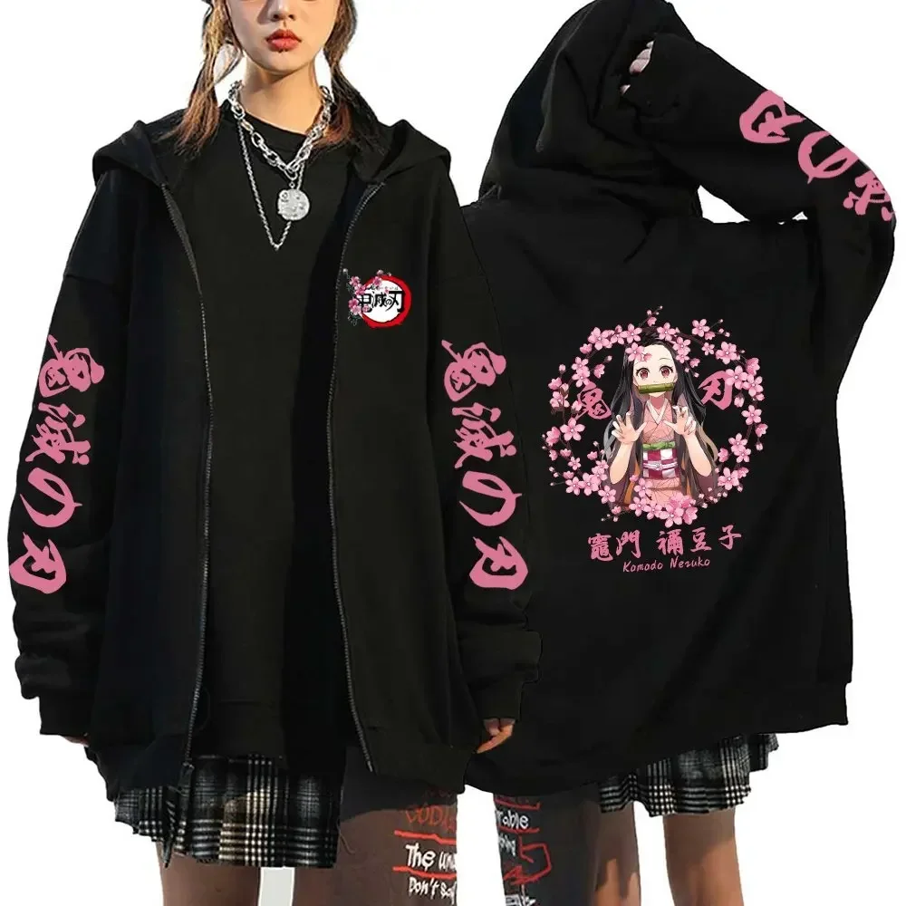 Sweat à capuche Demon Slayer pour hommes et femmes, veste zippée, imprimé Anime Kamado Nezuko, Streetwear décontracté, Cosplay, automne hiver, Y2k