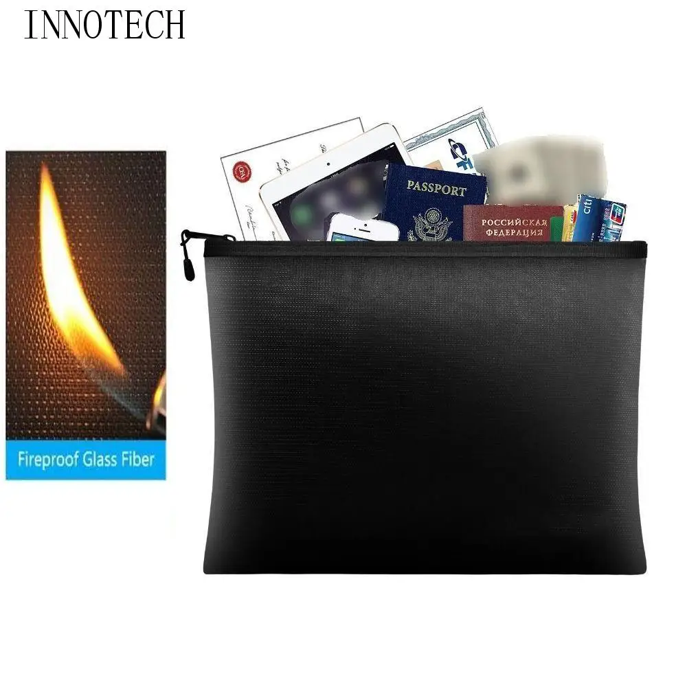 

High Temperature Resistant Fireproof Document Bag Square with Zipper Fire Safe Storage Pouch Multi-Purpose 4 Sizes