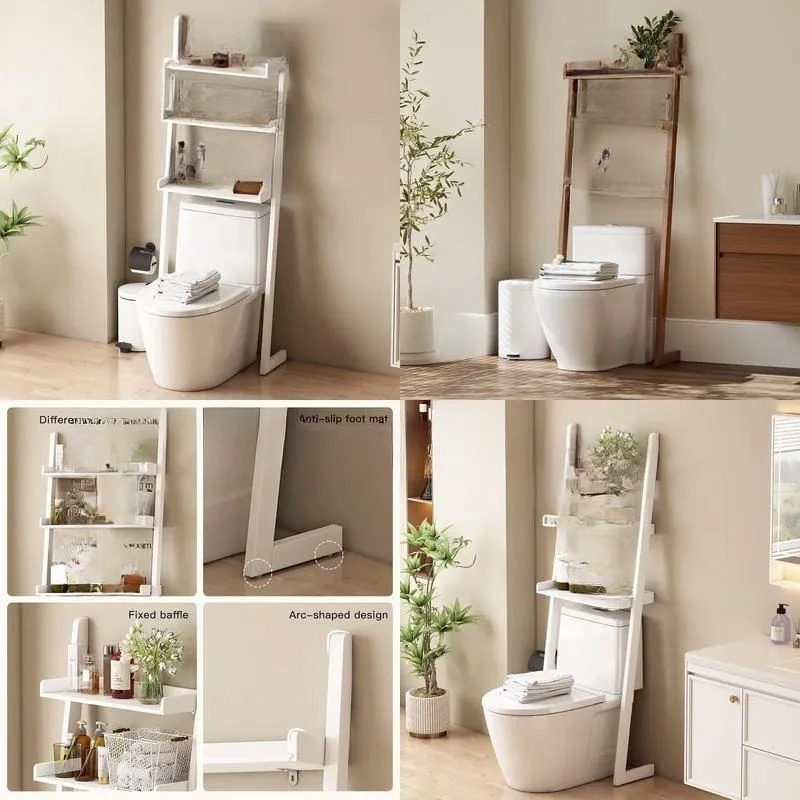 Wooden Toilet Storage Rack Freestanding Bathroom Organizer Shelf Multi Tier Space Saving Stand for Home Decor