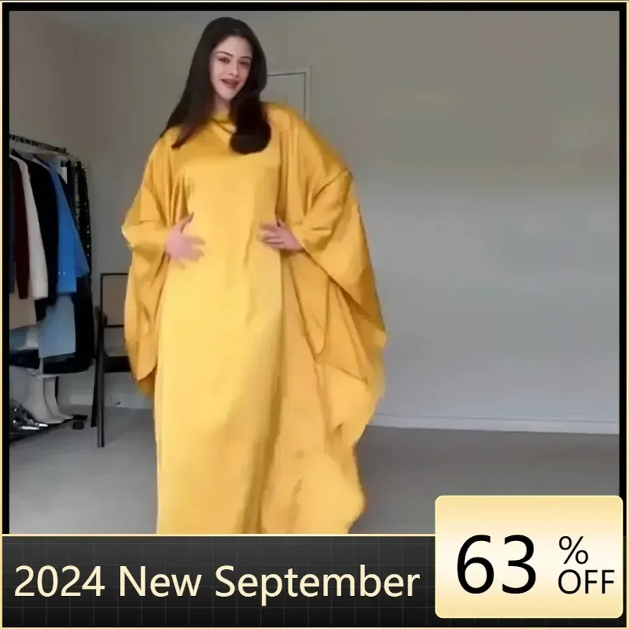 Abayas en satin pour femmes musulmanes, vêtements de ramadan, robe caftan musulmane, tenues de mode, chauve-souris, Abaya de Dubaï, 2024