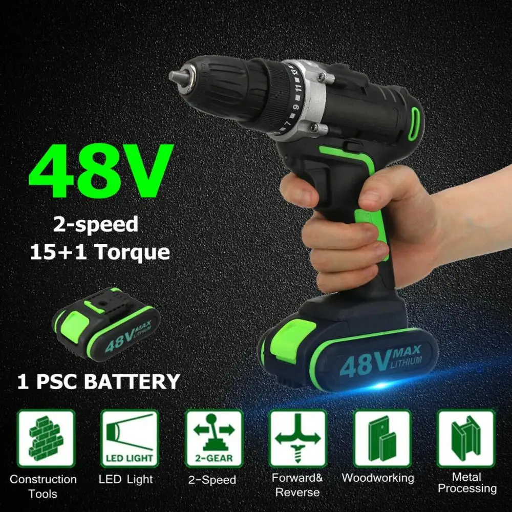 

48V 2-Speed Tool and Li-ion Battery Electric Brushless Cordless Brushless Hammer Impact Drill Driver Socket Wrench Power Tool