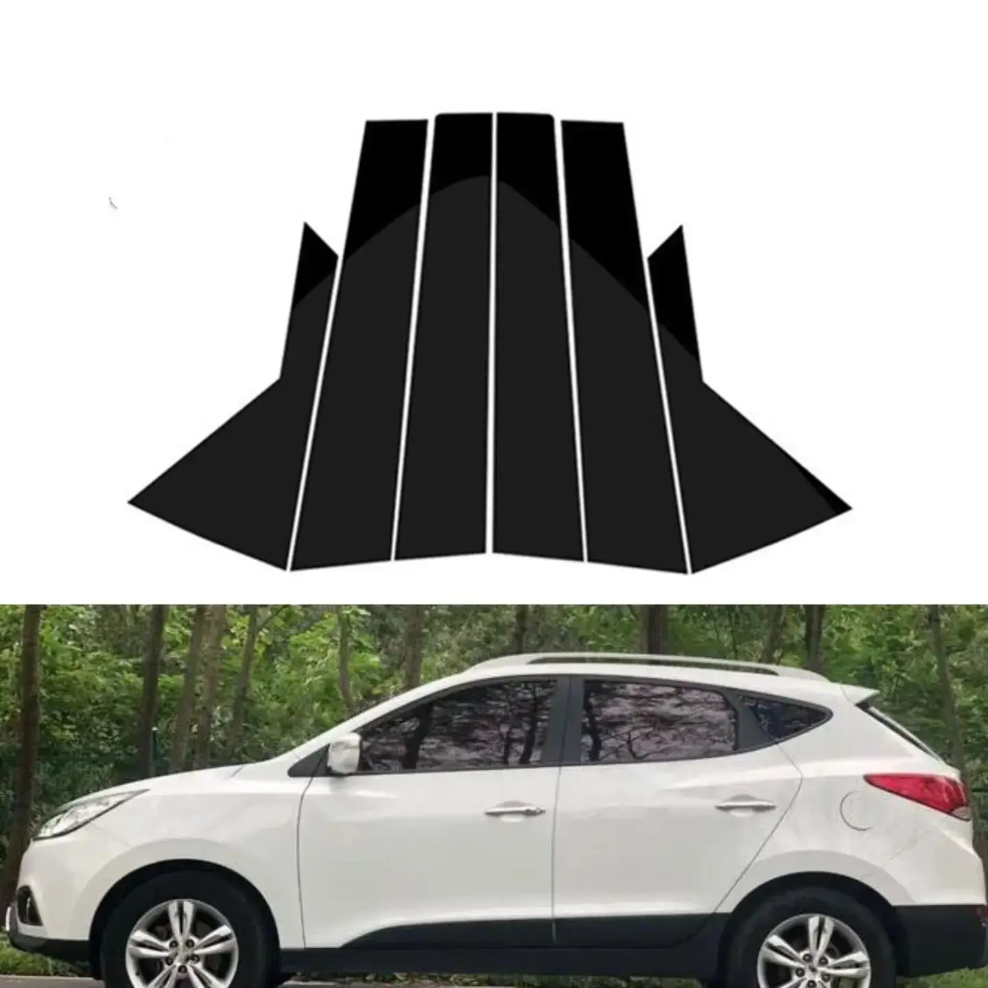 

6Pcs Car Pillar Posts Window Molding Cover Trims Decoration Stickers Black for Hyundai IX35 Tucson 2010 2011 2012 2013 2014 2015