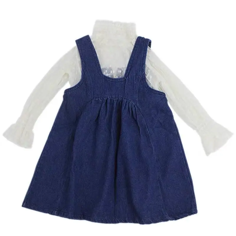 Hnq-Conjunto Doce Infantil, Top de Renda Feminina, Vestido Jeans, Roupa Infantil de Duas Peças, Transporte da Gota, Outono