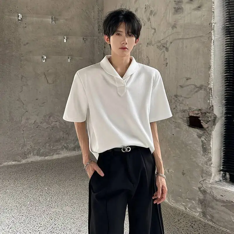 LUZHEN 2026 Summer Original Niche Design Lapel Shoulder Pad Short Sleeve T-shirts Men's Fashion Handsome Casual Pullover JY6860