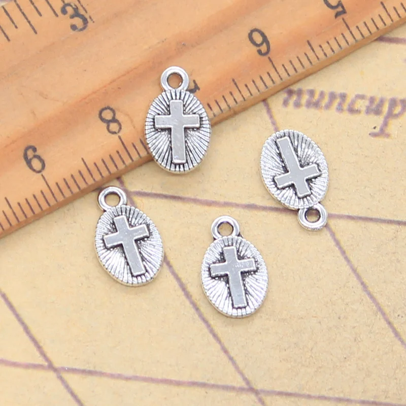 30pcs Charms Cross 13x8mm Antique Silver Color Pendants Making DIY Handmade Tibetan Finding Jewelry