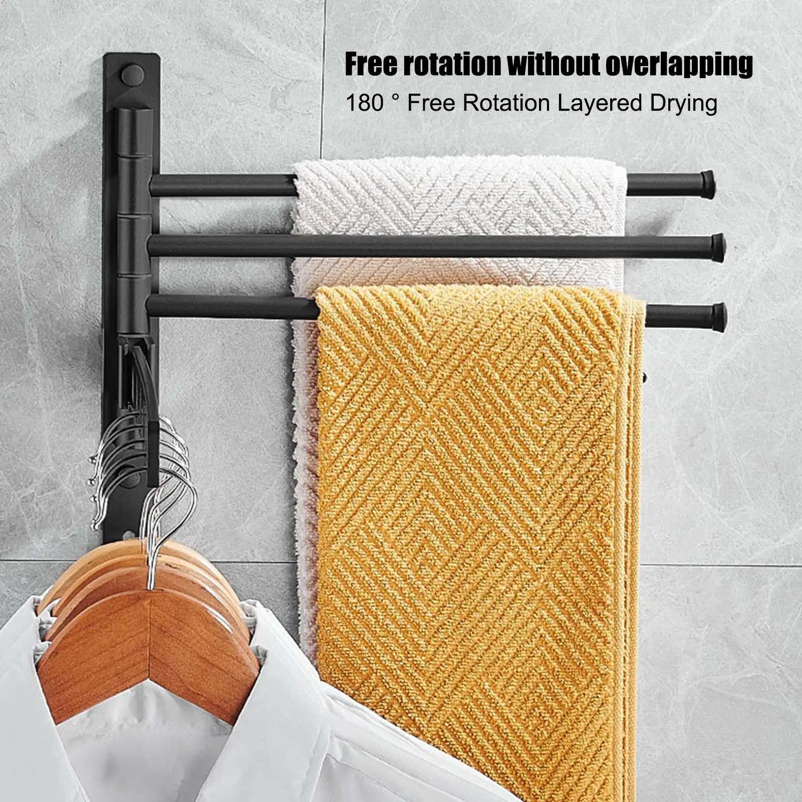 Swivel Towel Rack 4-Arm Towel Rack for Bathroom Wall Swing out Organizer Wall Mount Hanger for Laundry Room Shower Room Balcony