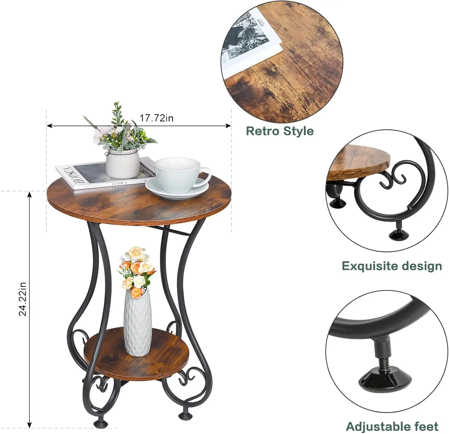 Side Table,Small Round End Table With Lower Shelf For Small Spaces, Portable Couch Sofa Coffee Table,Bedside Nightstand Table