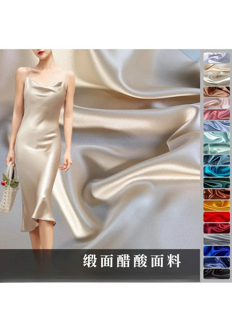 Real Acetate Fabric Heavy Satin Suit Strap Dress Wedding Cheongsam Evening