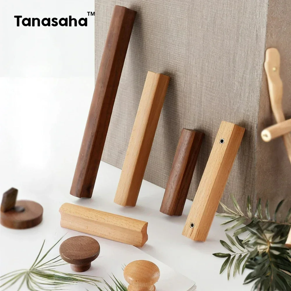 Wooden Furniture Handles Walnut Kitchen Cabinet Handles Drawer Knobs Handles for Cabinets and Drawers Long Wardrobe Pulls