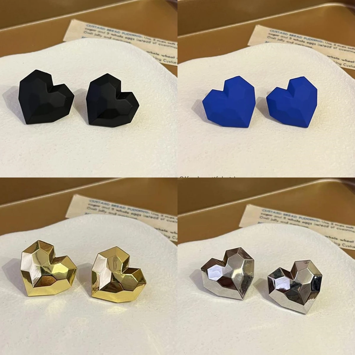 Red Heart Shaped Geometric Matte Diamond Cut Earrings Minimalist High-End Style Fashionable Elegant Abstract Pendant Hoops